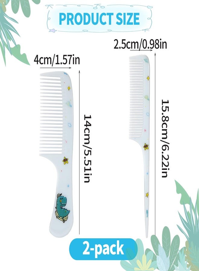 Penitue 2pcs Blue Cute Hair Combs Set for Girls, Fine Tooth Comb & Rat Tail Styling Comb, Mini Baby Plastic Hairbrush Tools Accessories for Toddlers Kids Women All Hair Types (Dinosaur) - Image 2